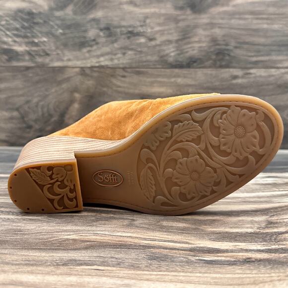 NIB Sofft Strathmore 8.5M Italian Suede Wedge Ruched Open Toe Slide Sandals - Picture 7 of 9